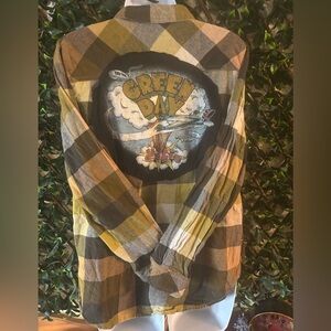 UPCYCLED one of a kind, GREEN DAY Rocker Music Patch Button Down Shirt